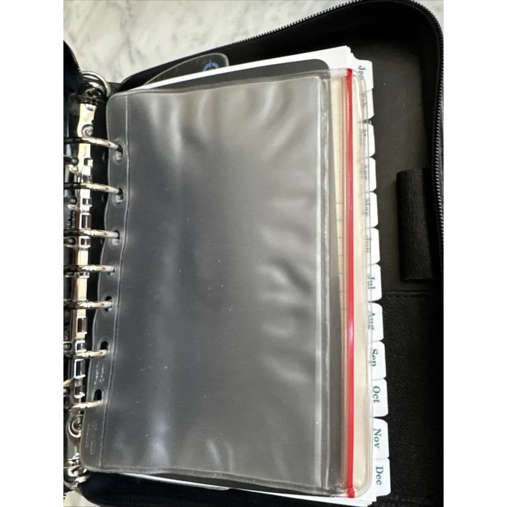 VTG 1996 Franklin Covey 7 Ring Napa Black Leather Zip Binder Style#CL 12215 EXC